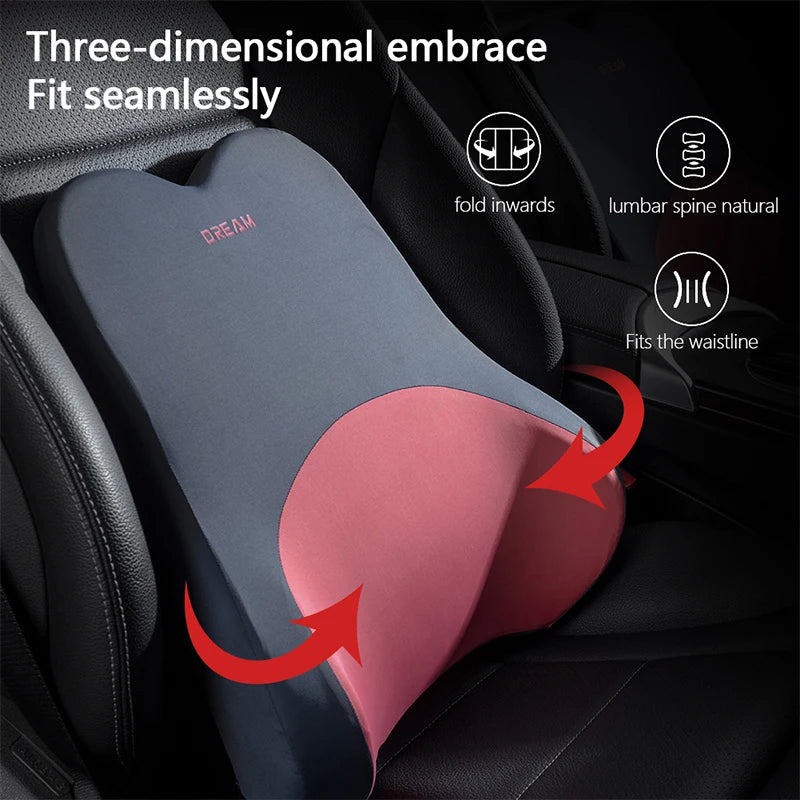 Car Lumbar Support Pillow – Neck & Back Memory Foam Cushion