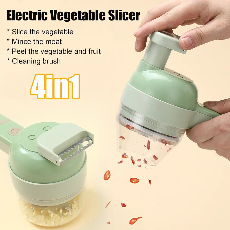 4-in-1 Electric Vegetable Cutter – Garlic, Chopper, Grinder, Slicer