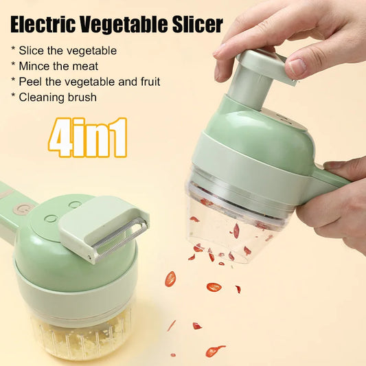 4-in-1 Electric Vegetable Cutter – Garlic, Chopper, Grinder, Slicer