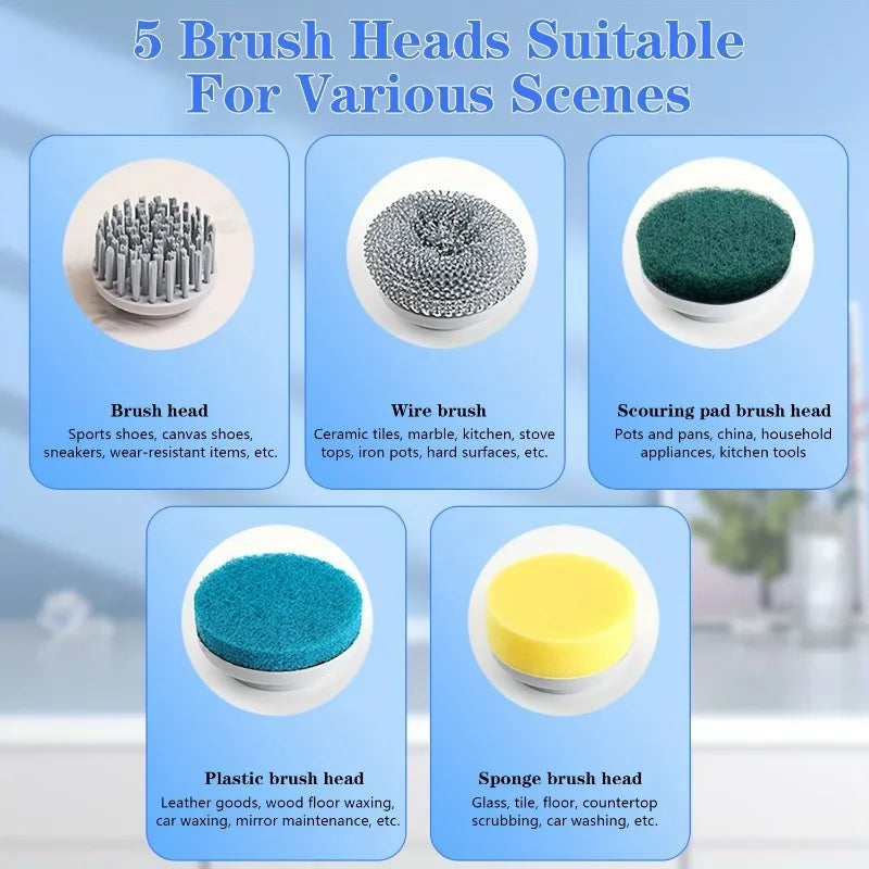 Electric Spin Scrubber – Handheld 3-Speed with 5 Brush Heads
