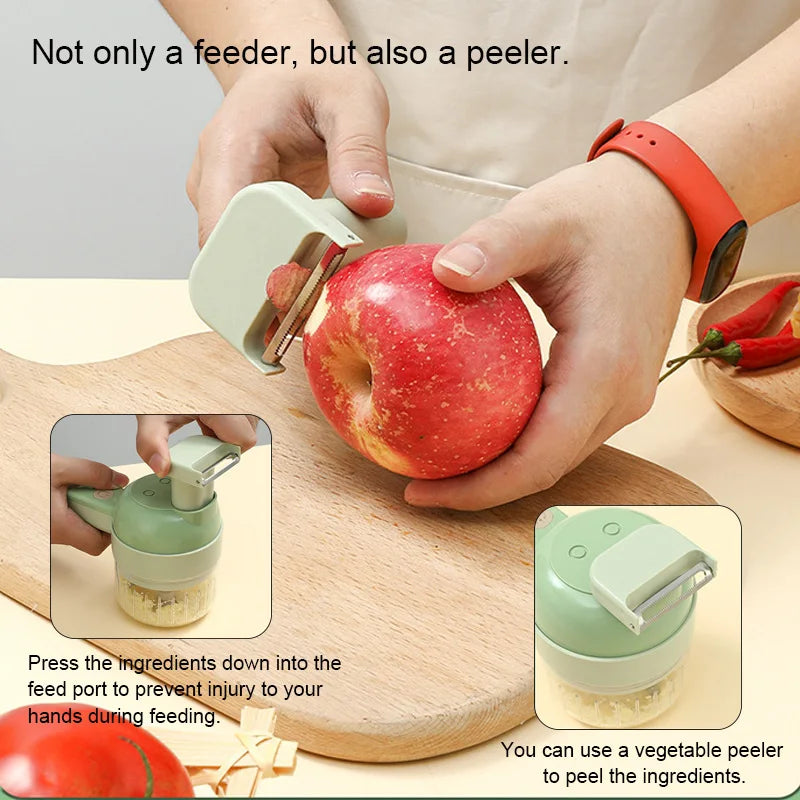 4-in-1 Electric Vegetable Cutter – Garlic, Chopper, Grinder, Slicer