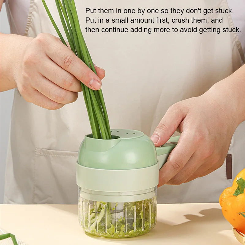 4-in-1 Electric Vegetable Cutter – Garlic, Chopper, Grinder, Slicer