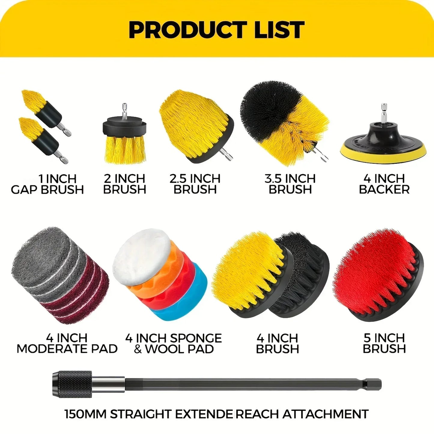7-Piece Drill Brush Set – Multi-Purpose Cleaning Tool with Extension