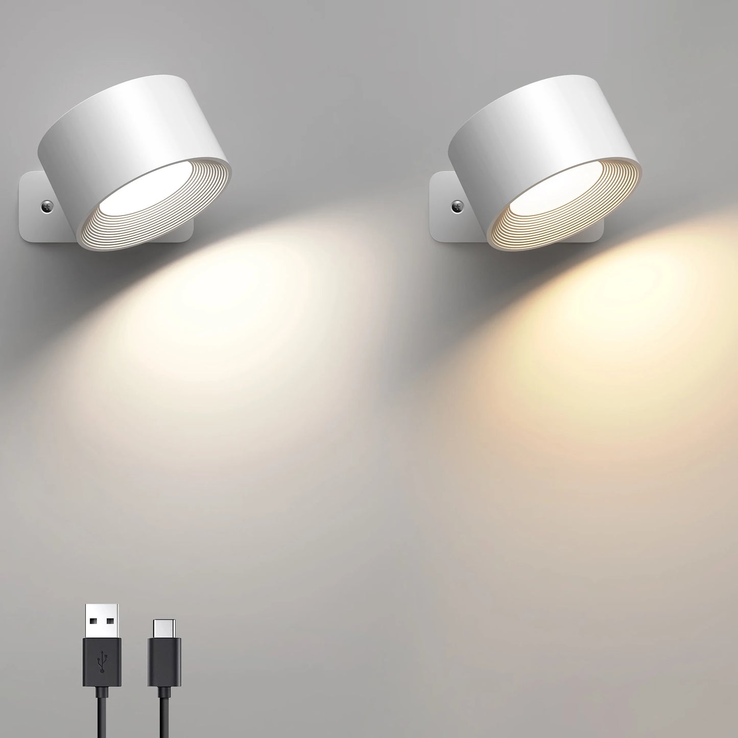 LED Wall Sconces light, 3 Brightness Levels 3 Color Modes Wall Lights, 2000mAh Battery Operated 360° Rotatable Touch Control