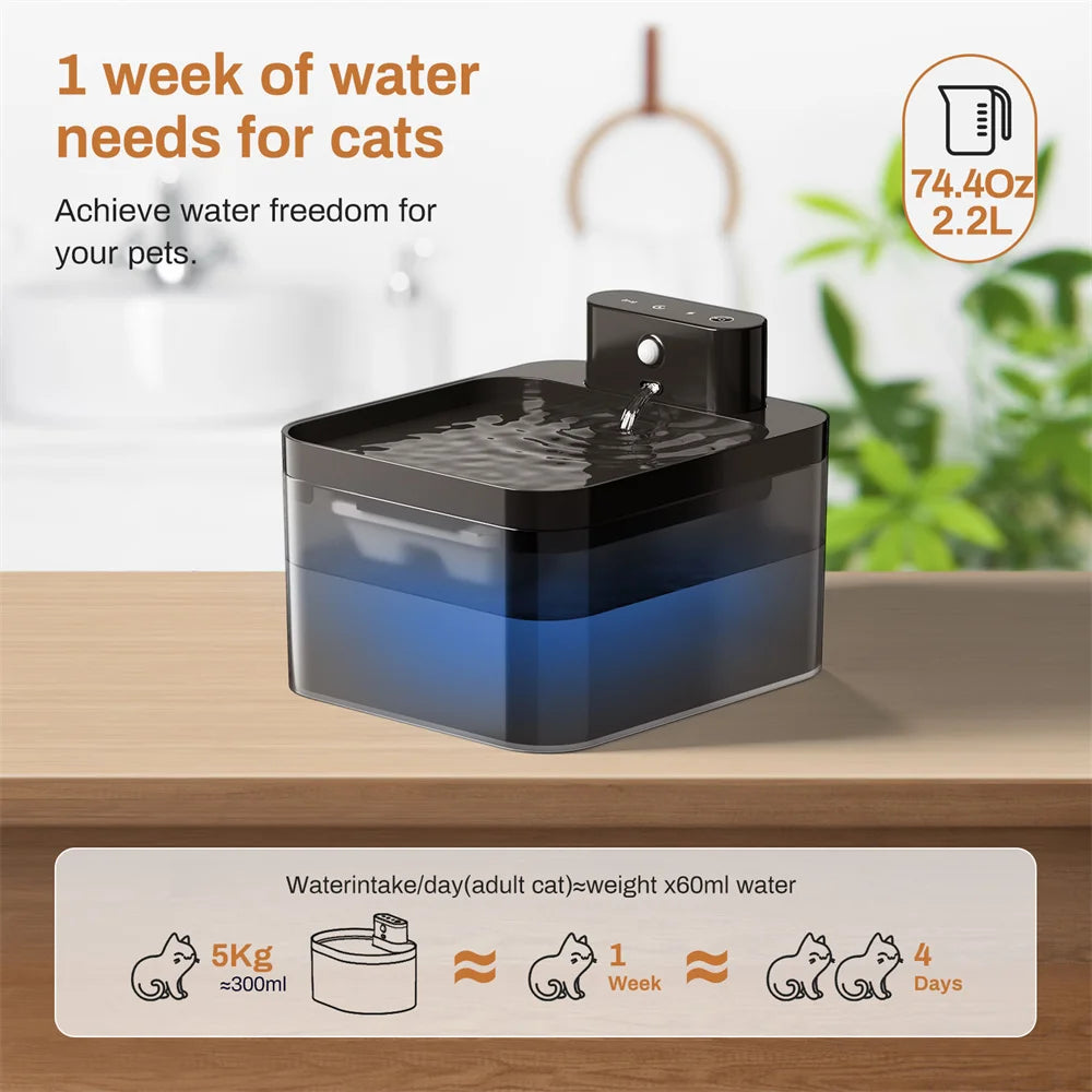 Automatic Cat & Dog Water Fountain 2.2L Wireless Pet Dispenser