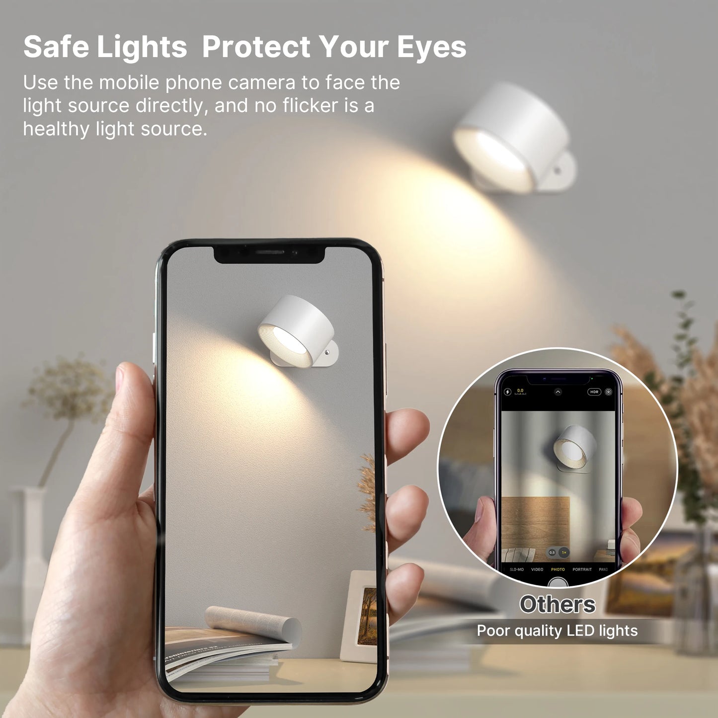 LED Wall Sconces light, 3 Brightness Levels 3 Color Modes Wall Lights, 2000mAh Battery Operated 360° Rotatable Touch Control